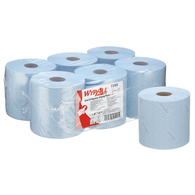 WypAll® L10 Papierwischtuch für Lebensmittel & Hygiene - Zentralentnahme  / Blau /1-lagig - 6 Rolls  x 800 Sheets | Karton (6 Rollen)