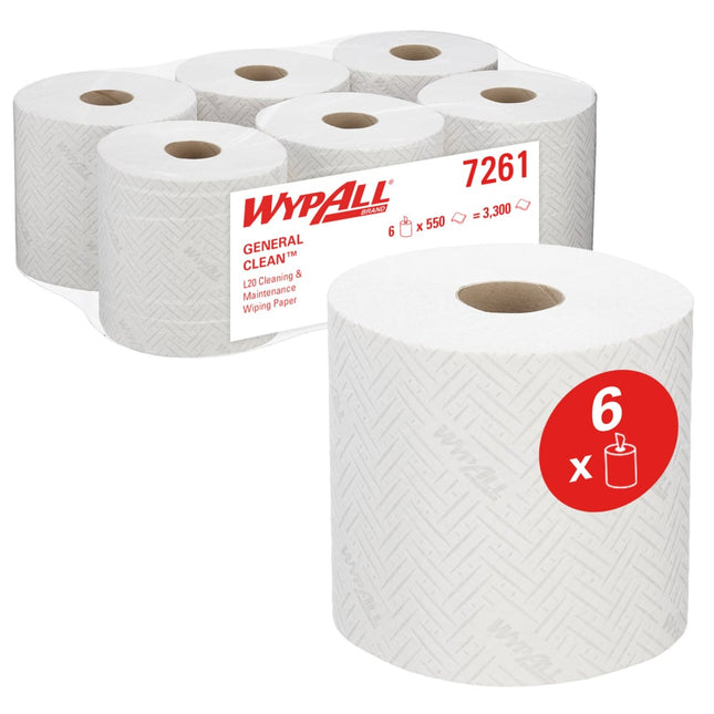 WypAll® L20 Papierwischtuch - Zentralentnahme  / Weiß /2-lagig - 6 Rolls  x 550 Sheets | Karton (6 Rollen)