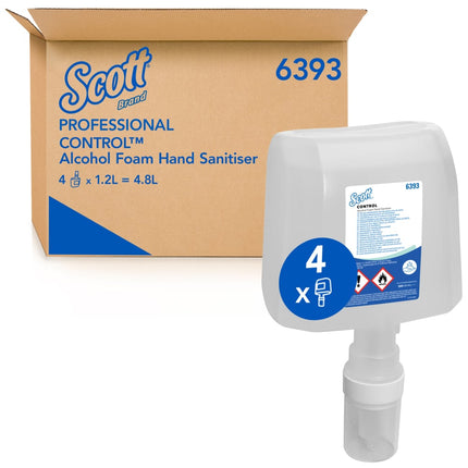 Scott® CONTROL Handdesinfektionsschaum auf Alkoholbasis - 1.2 Litre Cassette / Transparent /1.2 l - 4 Electronic Cassettes | Karton (4 Kartuschen)