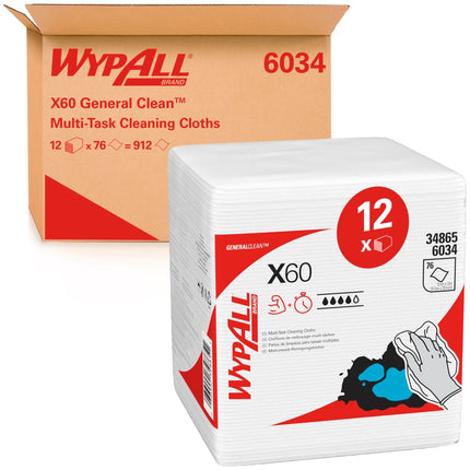 WypAll® X60 Genral Clean - Viertelgefaltet / Weiß - 12 Bags  x 76 Sheets | Karton (12 Beutel)