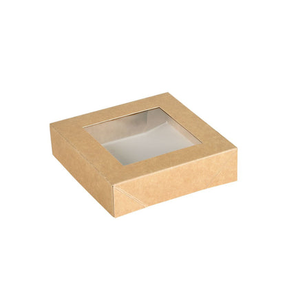 Viking Cube Deckel mit PLA Fenster  Braun Karton/PLA 113x113x29  | Packung (300 Stück)