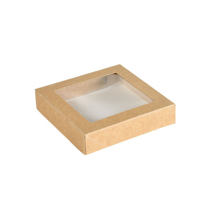Viking Block Deckel mit PLA Fenster  Braun Karton/PLA 140x140x29  | Packung (300 Stück)