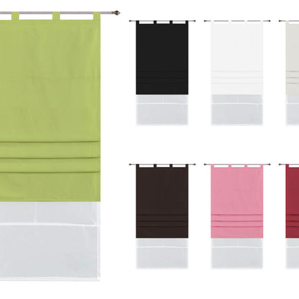 Doppel Raffrollo Palma Microsatin matt Voile Faltgardinen Faltrollo Schlaufenrollo mit Universalgardinenband 20410