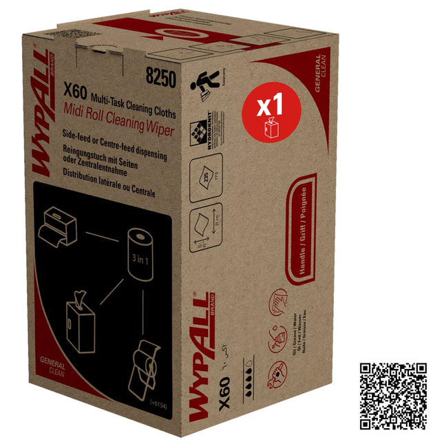 WypAll® X60 Genral Reinigungstücher Clean - Midi Roll / Blau | Box (235 Tücher)