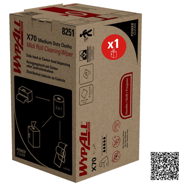 WypAll® X70 PowerClean - Midi Roll / Blau - 1 Box  x 207 Sheets | Karton (1 Box)