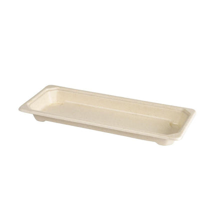 Sushi Tray Slim - coated  Braun Bagasse PLA-coated 221x92x22 | Packung (100 Stück)