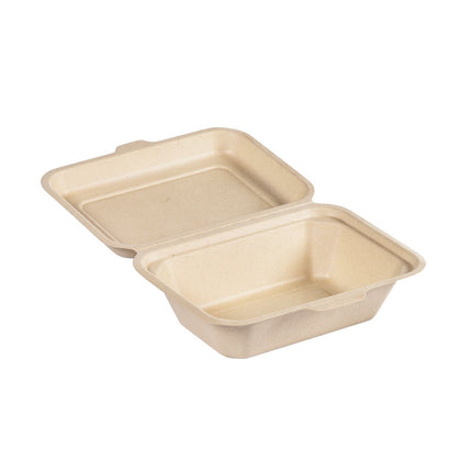 Clamshell 530 ml - uncoated  Braun Bagasse 181x130x62 | Packung (50 Stück)