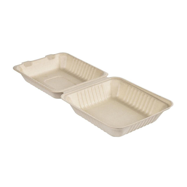 Clamshell 1000 ml - uncoated  Braun Bagasse 223x200x85 | Packung (50 Stück)