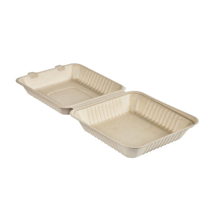 Clamshell 1200 ml - uncoated  Braun Bagasse 236x231x81 | Packung (50 Stück)