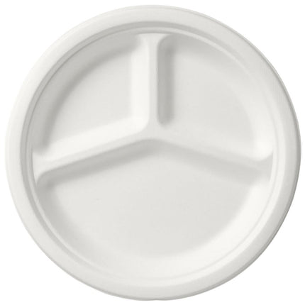 Teller 3-geteilt ø 26 cm Weiss  - uncoated 3 Weiß Bagasse Ø260 | Packung (50 Stück)
