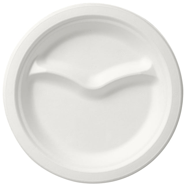 Teller 2-geteilt ø 22 cm Weiss - uncoated 2 Weiß Bagasse Ø220 | Packung (50 Stück)