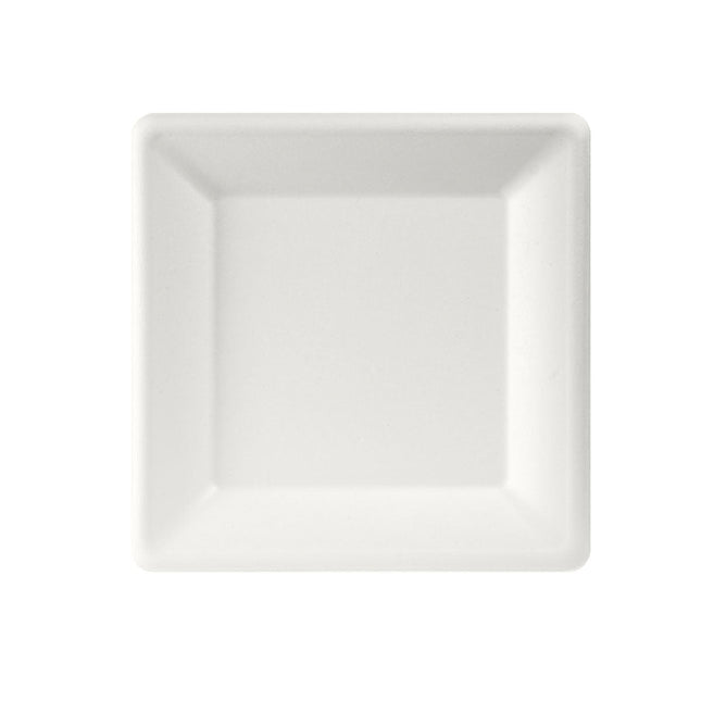 Teller, quadratisch 26x26 cm Weiss - uncoated  Weiß Bagasse 260x260 | Packung (50 Stück)