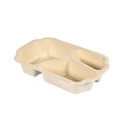 Tray Take-Away Fibre 3-comp? 3 Natur  Coated Bagasse 250x159x48?  | Packung (225 Stück)