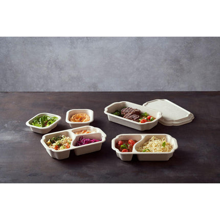 Tray Side Dish Fibre 1-Comp 55 mm?  Natur  Coated Bagasse 140x116x55?? | Packung (320 Stück)