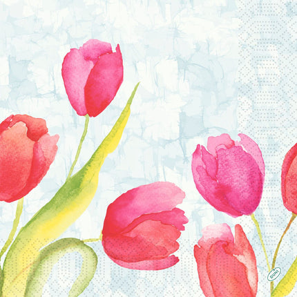 Servietten 40x40 cm 3-lagig, 1/4-Falz, Gemalte Tulpen | Packung (250 Stück)