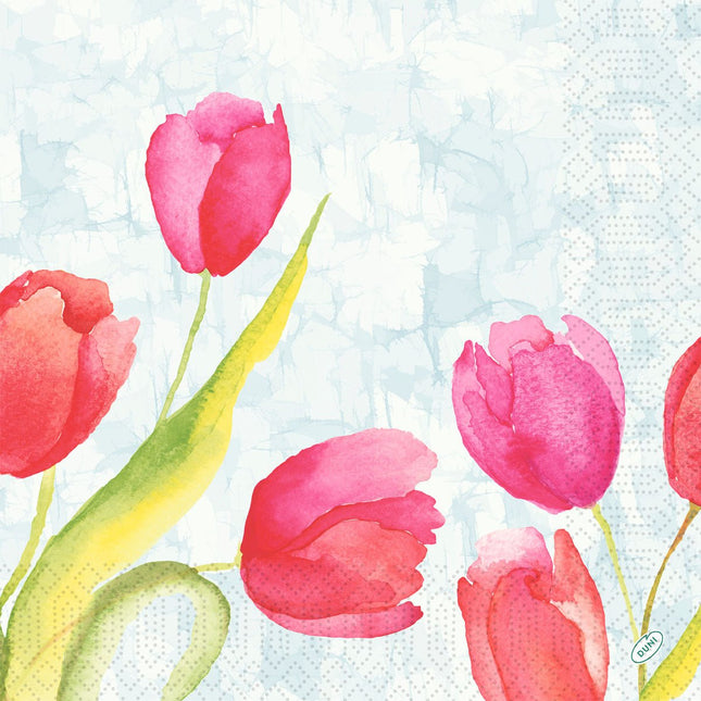 Servietten 40x40 cm 3-lagig, 1/4-Falz, Gemalte Tulpen | Packung (250 Stück)