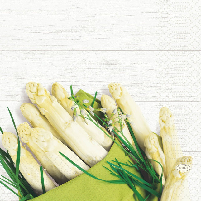 Servietten 33 cm 3-lagig 1/4-Falz Weiße Spargel Papierservietten | Packung (50 Stück)
