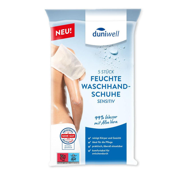 Feuchte Waschhandschuhe sensitiv - Sanfte Reinigung für die Haut | Packung (5 Stück)