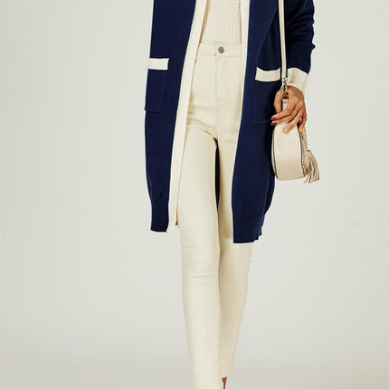 Cream Stripe Cardigan In Navy