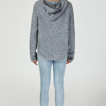 Zip Detail Knit Hoodie In Grey