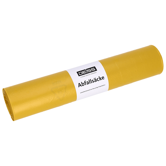 DEISS Abfallsäcke aus Recycling-LDPE 120 l - gelb | Rolle (25 Stück)