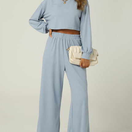 Woven Crinkle Crop Tee & Wide Leg Trousers co-ord Set