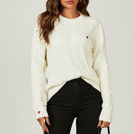 Heart Embroidery Jumper Top In Cream