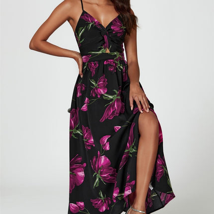 Floral Print Maxi Dress In Black