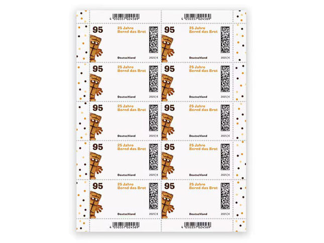 SEO. 25 Jahre Bernd das Brot, Briefmarke zu 0,95 €, 10er - Bogen - Linkreich