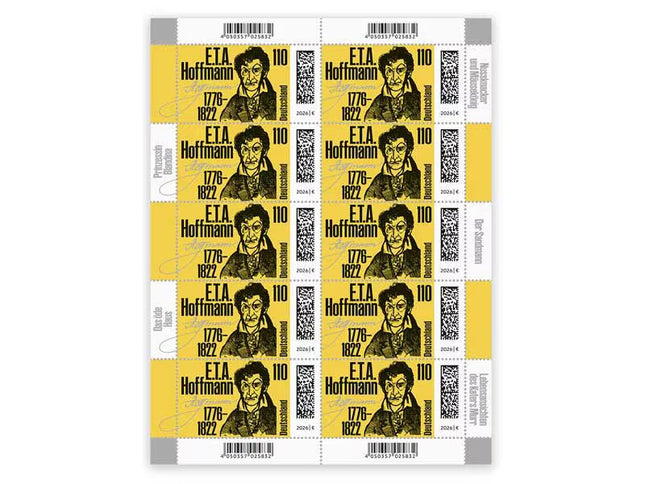 SEO. 250. Geburtstag E.T.A. Hoffmann, Briefmarke zu 1,10 €, 10er - Bogen - Linkreich