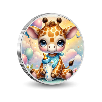 Baby Giraffe Bliss 1oz Silver Coloured Coin