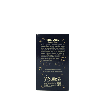 Ritual-Set „Die Eule – Hüterin der Geheimnisse“ – Schwarze Kerzen & lange Streichhölzer