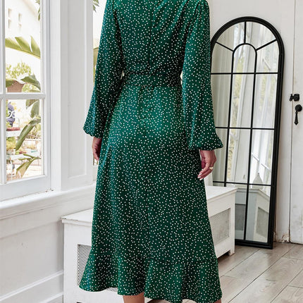 Long Sleeve Wrap Midi Dress In Green