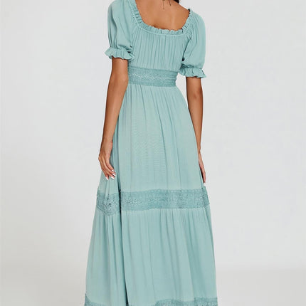 Lace Detail Bardot Maxi Dress In Blue