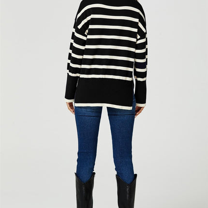 Stripes Pattern Turtleneck Jumper Top In Black