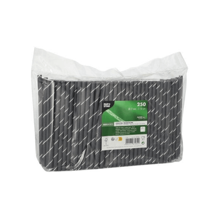 PAPSTAR Cocktailstrohhalme 7 mm, schwarz/weiß "Stripes", 15 cm | Folie (250 Stück)