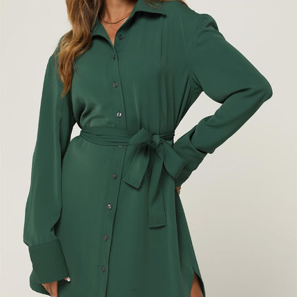 Relaxed Rounded Side Split Mini Shirt Dress In Green