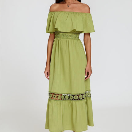 Lace Detail Bardot Maxi Dress In Green