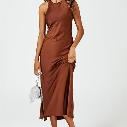 Slim-Fit Satin Midi Dress In Brown