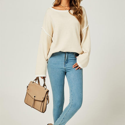 White Striped Oversized Jumper Top In Beige