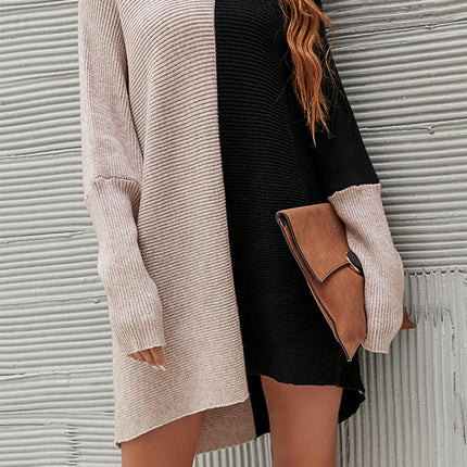 High Neck Half Forest Beige & Black Block Colour Jumper Top