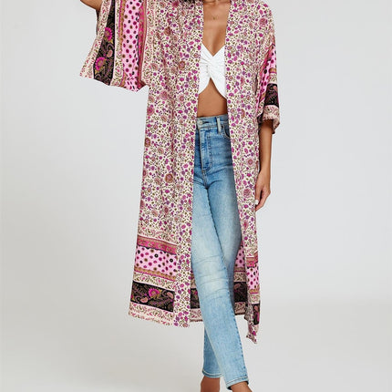 Relaxed Cotton Kimono In Pink
