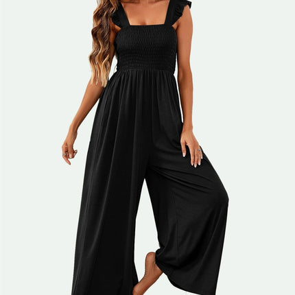 Frill Detail Strappy Jumpsuit In Black