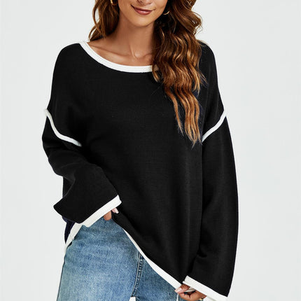 White Striped Oversized Jumper Top In Black