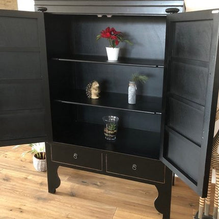 Vintage Asia Chinesischer Schrank Hochzeitsschrank Kommode Schwarz - Art. A502/black