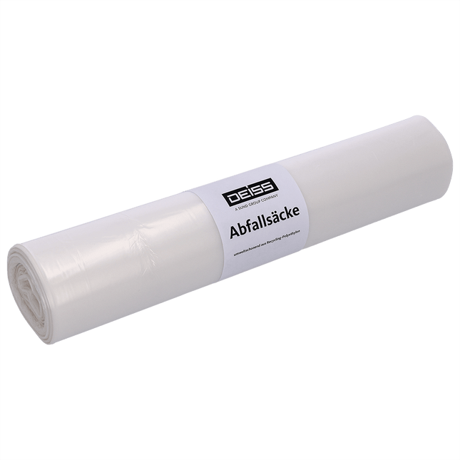 DEISS Abfallsäcke aus Recycling-LDPE 120 l - transparent | Rolle (25 Stück)