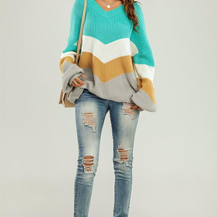 Blue & Grey Colour Block Jumper White & Golden Striped Long Sleeve Top
