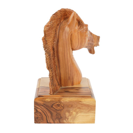 Handgeschnitzter Pferdekopf aus Olivenholz (klein) – Exklusive Holzskulptur aus Bethlehem (16 cm)