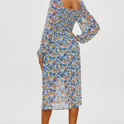 Floral Print Long Sleeve Maxi Dress In Blue