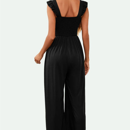 Frill Detail Strappy Jumpsuit In Black